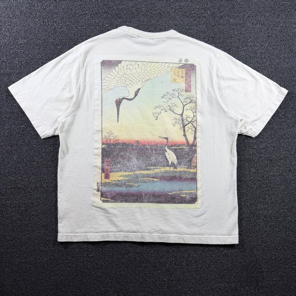 Rebel Vengeance‎ Men's Japanese Crane Graphic T-Shirt Heavyweight Cotton Cream M